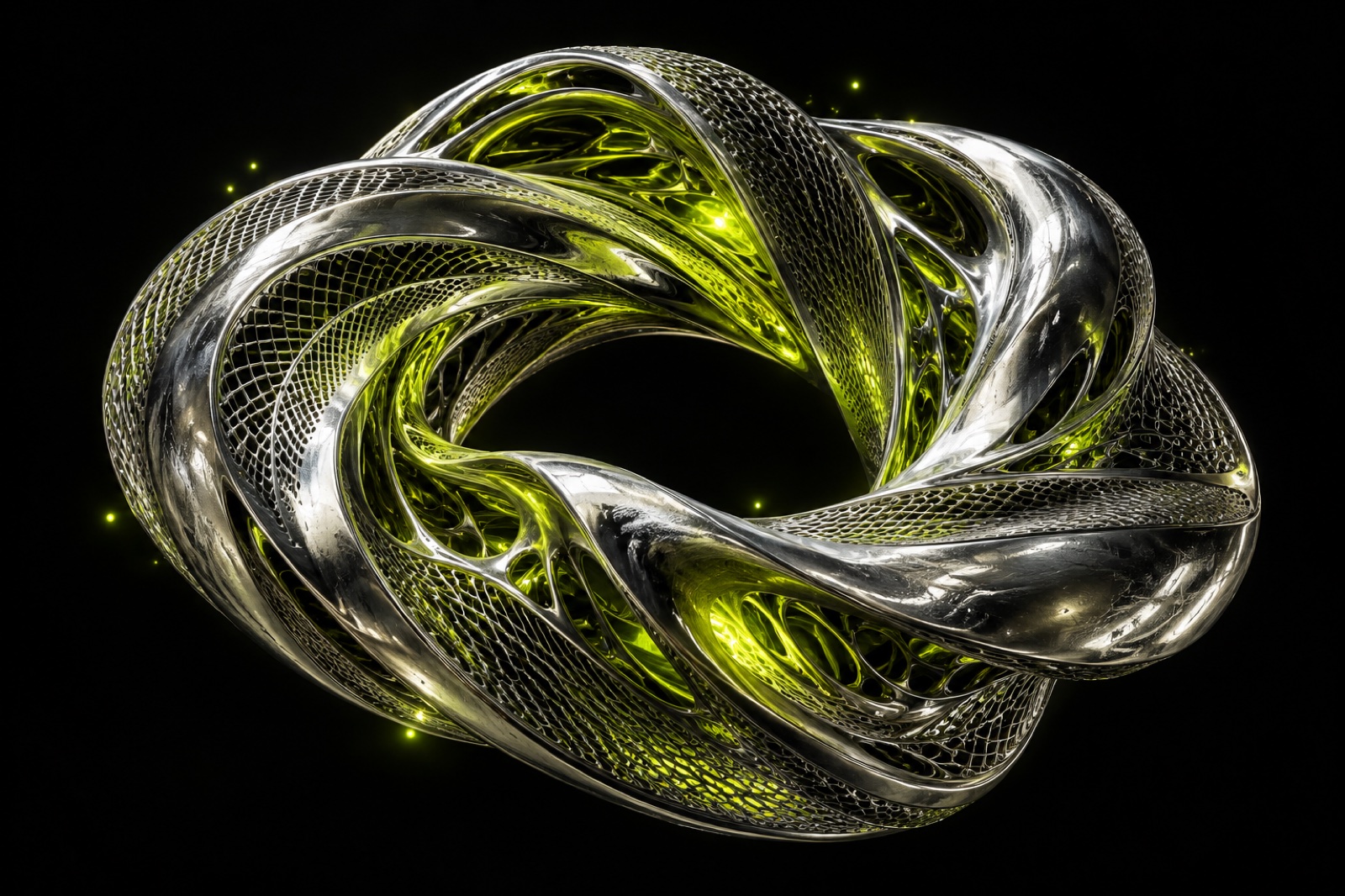 Abstract silver and lime AI sculpture